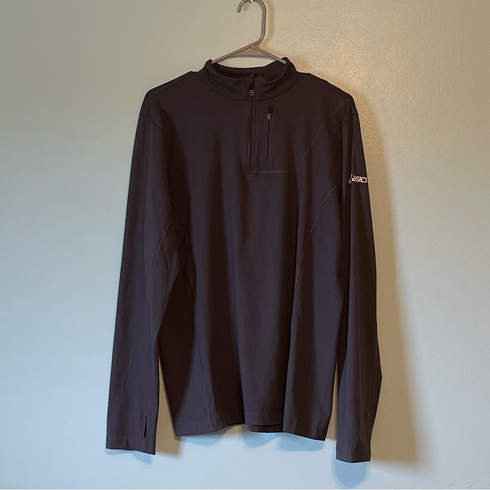 Men’s Asics Dark Charcoal Quarter Zip Athletic Long Sleeve Shirt